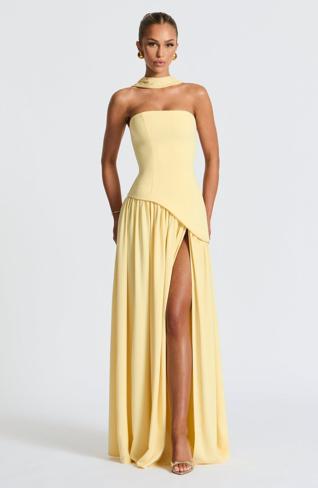 Women's Elegant Strapless Maxi Dress Fitted Slit Formal Party Wedding Guest Sophisticated – Mya - Lolly 
