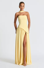 Women's Elegant Strapless Maxi Dress Fitted Slit Formal Party Wedding Guest Sophisticated – Mya - Lolly 