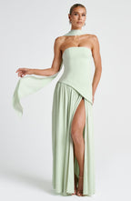 Women's Elegant Strapless Maxi Dress Fitted Slit Formal Party Wedding Guest Sophisticated – Mya - Lolly 