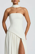 Women's Elegant Strapless Maxi Dress Fitted Slit Formal Party Wedding Guest Sophisticated – Mya - Lolly 