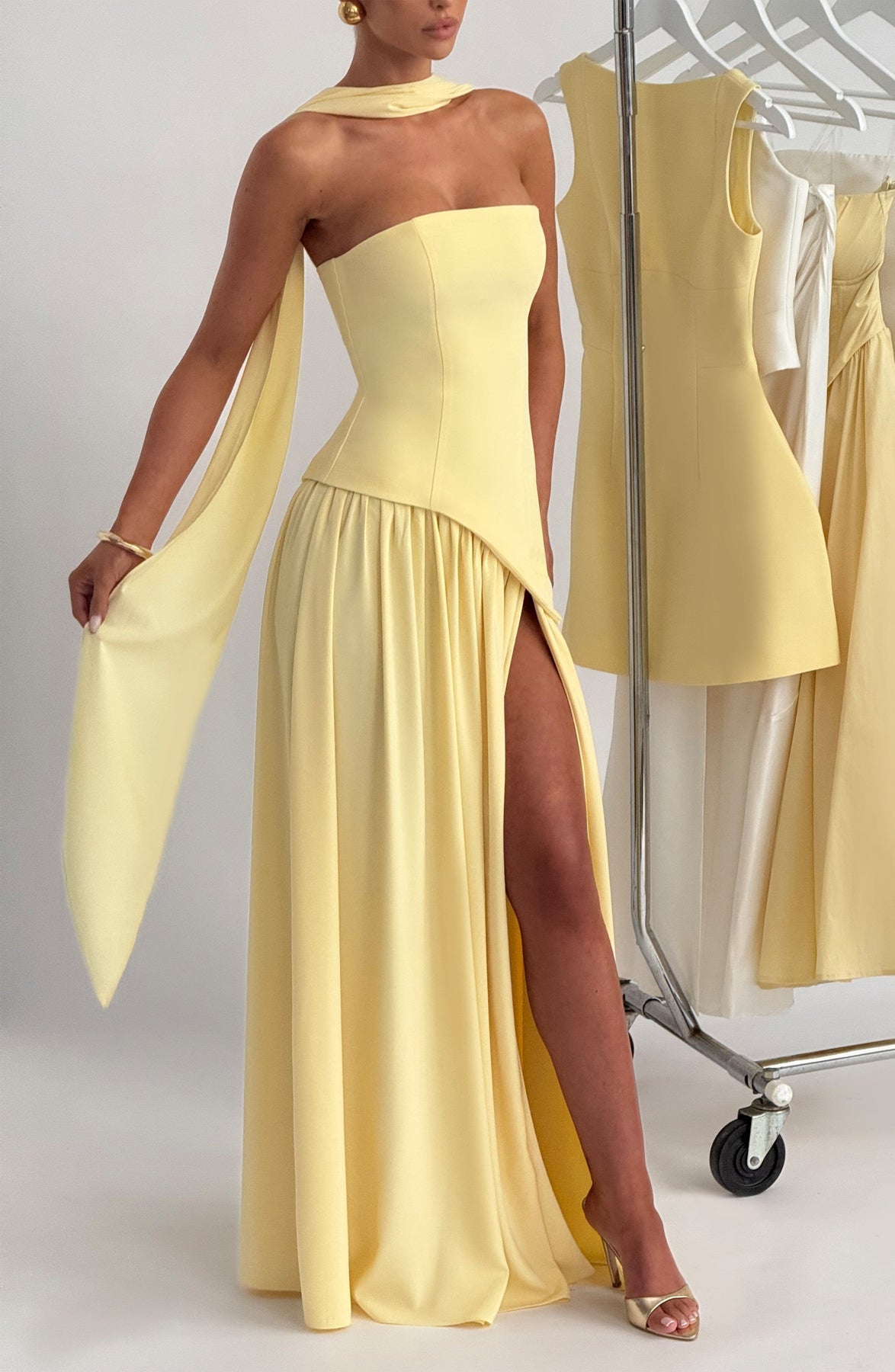 Women's Elegant Strapless Maxi Dress Fitted Slit Formal Party Wedding Guest Sophisticated – Mya - Lolly 