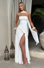 Women's Elegant Strapless Maxi Dress Fitted Slit Formal Party Wedding Guest Sophisticated – Mya - Lolly 