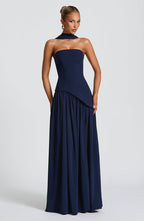 Women's Elegant Strapless Maxi Dress Fitted Slit Formal Party Wedding Guest Sophisticated – Mya - Lolly 