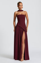 Women's Elegant Strapless Maxi Dress Fitted Slit Formal Party Wedding Guest Sophisticated – Mya - Lolly 