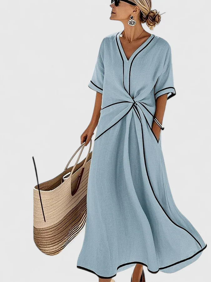 Women's Elegant Striped Midi Dress Vertical Stripes Lightweight Breathable Casual Summer Dress – Ery - Lolly 