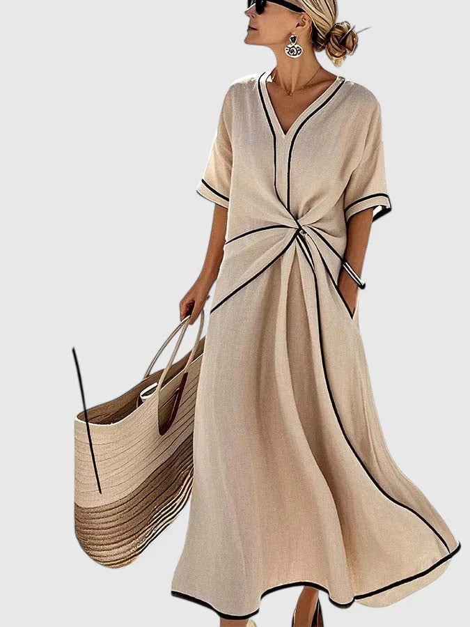 Women's Elegant Striped Midi Dress Vertical Stripes Lightweight Breathable Casual Summer Dress – Ery - Lolly 