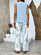 Women's Elegant Two-Piece Set Flowy Sleeveless Top & Wide Leg Floral Pants Casual Summer Beach Vacation Resort Brunch Everyday – Averie - Lolly 