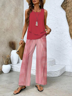 Women's Elegant Two-Piece Set Flowy Sleeveless Top & Wide Leg Floral Pants Casual Summer Beach Vacation Resort Brunch Everyday – Averie - Lolly 