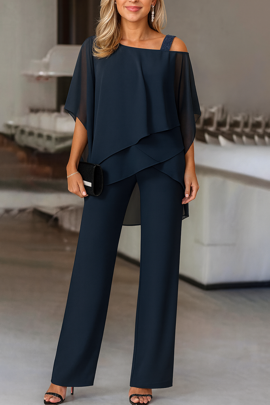 Women's Elegant Two-Piece Set Top & Wide-Leg Pants Formal Evening Wedding Guest Gala Cocktail Party Luxury – Burgundy Black White Blue - Lolly 