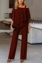 Women's Elegant Two-Piece Set Top & Wide-Leg Pants Formal Evening Wedding Guest Gala Cocktail Party Luxury – Burgundy Black White Blue - Lolly 