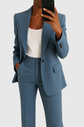 Women's Elegant Two-Piece Suit Set Tailored Blazer Wide-Leg Pants Workwear Formal Chic – Palynette - Lolly 