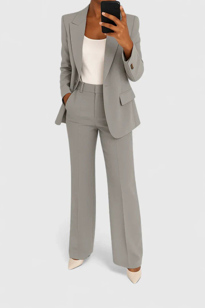Women's Elegant Two-Piece Suit Set Tailored Blazer Wide-Leg Pants Workwear Formal Chic – Palynette - Lolly 