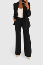 Women's Elegant Two-Piece Suit Set Tailored Blazer Wide-Leg Pants Workwear Formal Chic – Palynette - Lolly 