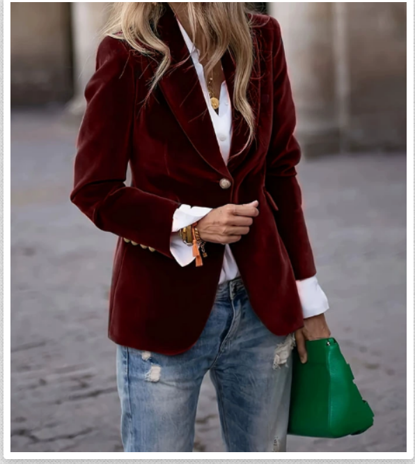Women's Elegant Velvet Blazer Structured Shoulders Slim Fit Gold-Tone Buttons Formal Casual – Navy - Lolly 