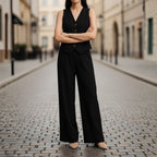 Women's Elegant Vest Jumpsuit Two-Piece Suit Set Formal Work Office Business Cocktail – Rust - Lolly 