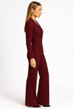 Women's Elegant Wrap Jumpsuit Long Sleeve Wide Leg Formal Party – Burgundy - Lolly 