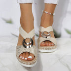 Women's Espadrille Wedge Sandals Open Toe Ankle Strap Summer Casual - Lolly 