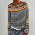 Women's Fair Isle Knit Sweater Norwegian Yoke Pullover Casual Winter - Lolly 