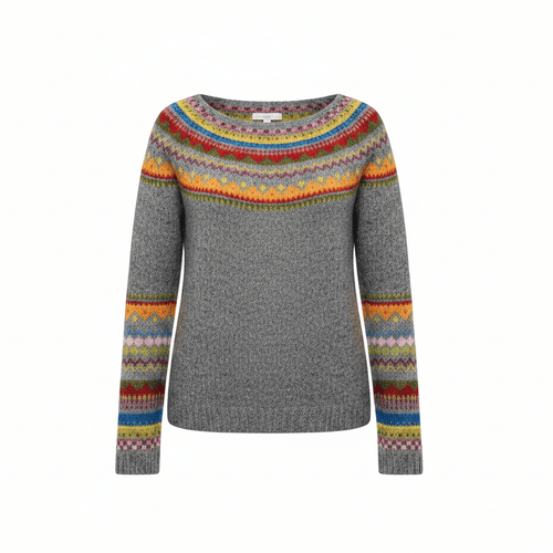 Women's Fair Isle Knit Sweater Norwegian Yoke Pullover Casual Winter - Lolly 