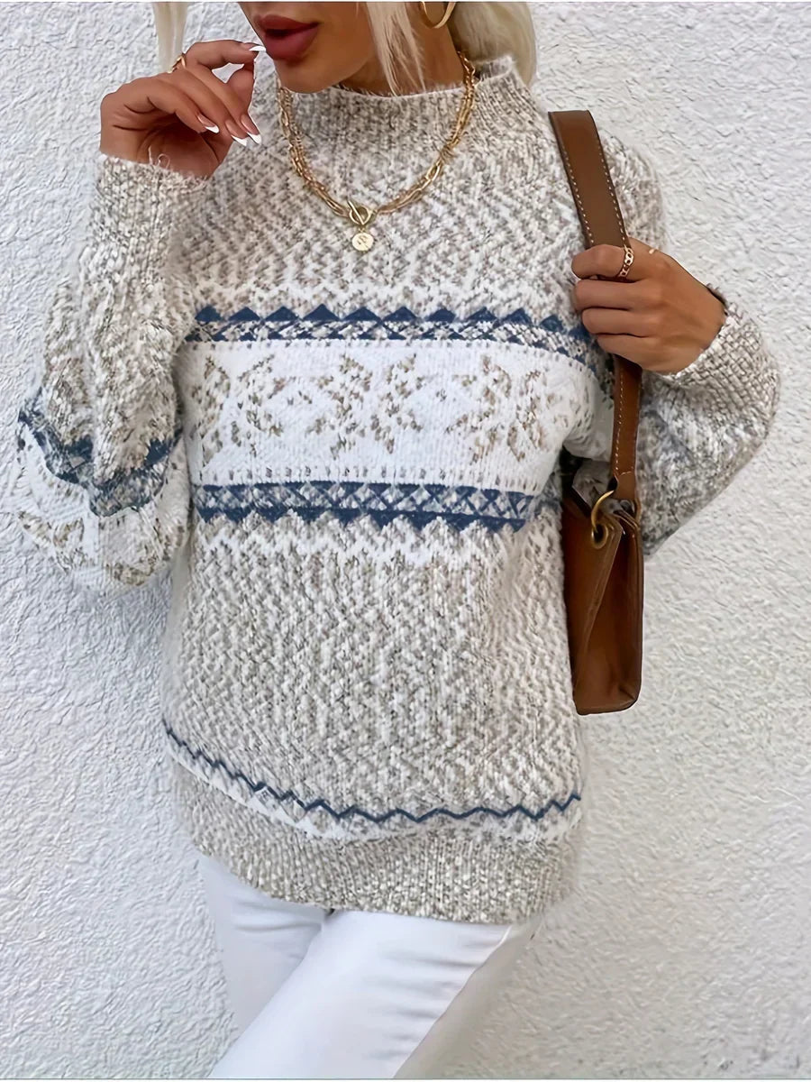 Women's Fair Isle Knit Sweater Oversized Pullover Casual Winter - Lolly 