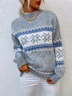 Women's Fair Isle Knit Sweater Oversized Pullover Casual Winter - Lolly 