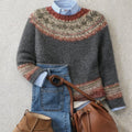 Women's Fair Isle Nordic Knit Crewneck Sweater Relaxed Fit Casual Winter Pullover - Lolly 