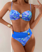Women's Fashion Resort Print Bikini Set Wireless Bra Backless Skinny Fit Beach Summer - Lolly 