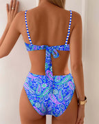Women's Fashion Resort Print Bikini Set Wireless Bra Backless Skinny Fit Beach Summer - Lolly 
