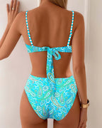 Women's Fashion Resort Print Bikini Set Wireless Bra Backless Skinny Fit Beach Summer - Lolly 