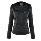 Women's Faux Leather Hooded Moto Jacket Zip-Up Biker Casual Outerwear - Lolly 