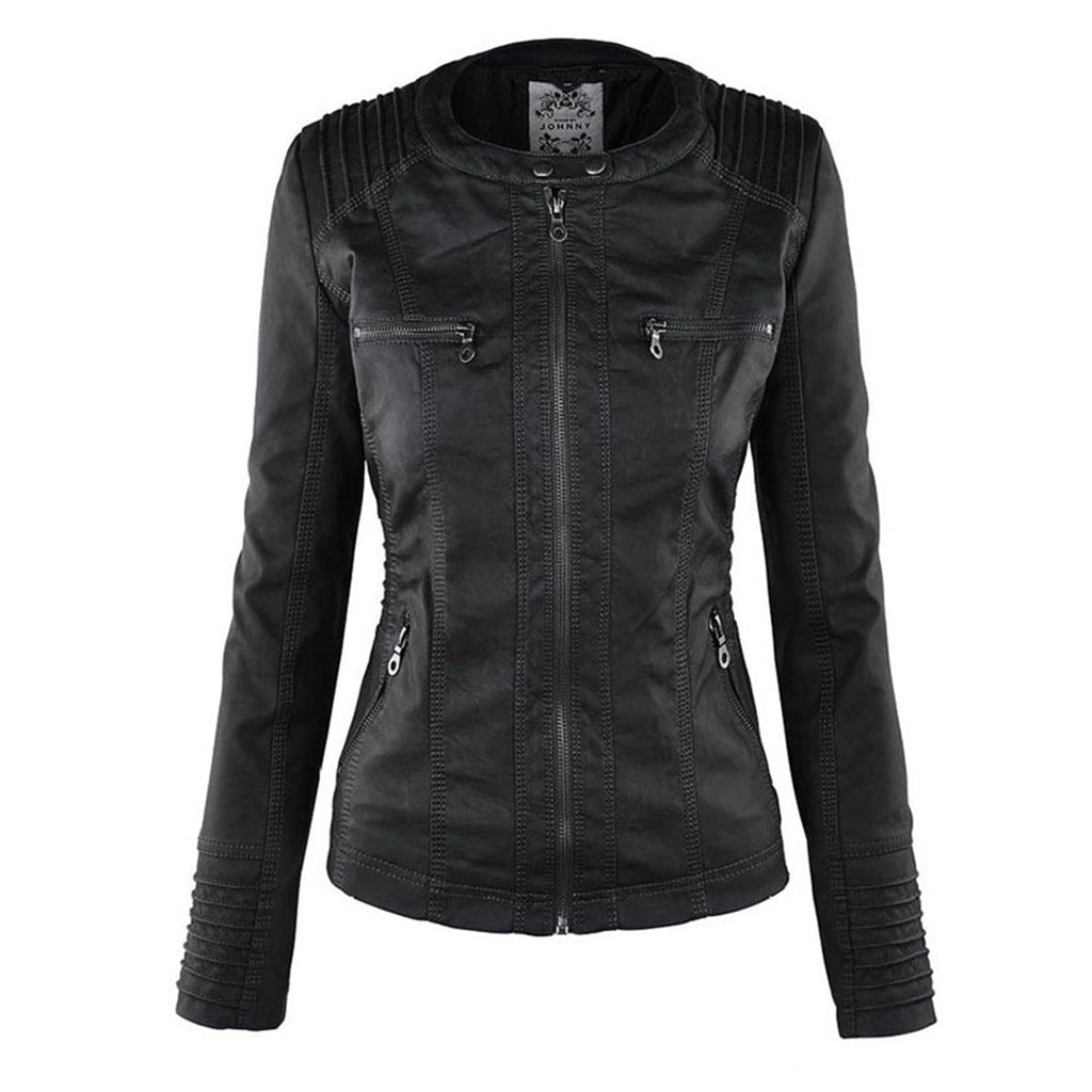 Women's Faux Leather Hooded Moto Jacket Zip-Up Biker Fall Winter Casual - Lolly 