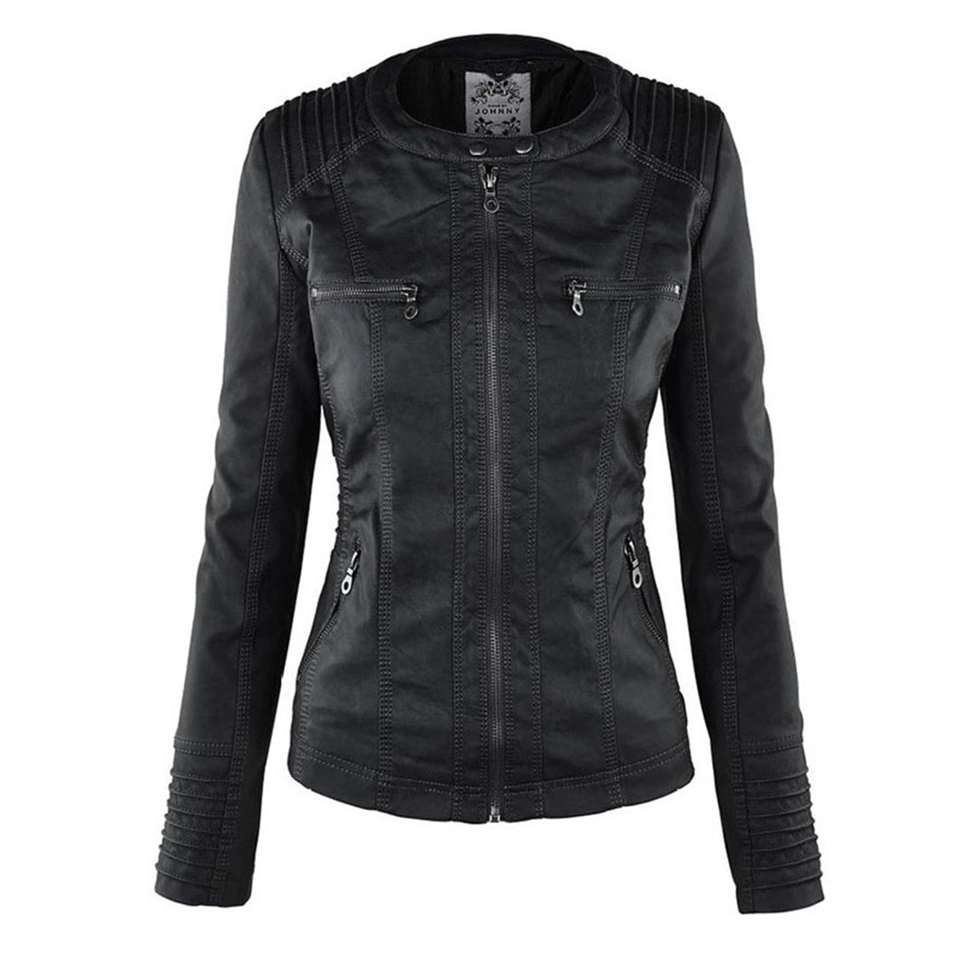 Women's Faux Leather Hooded Moto Jacket Zip-Up Biker Fall Winter Casual - Lolly 