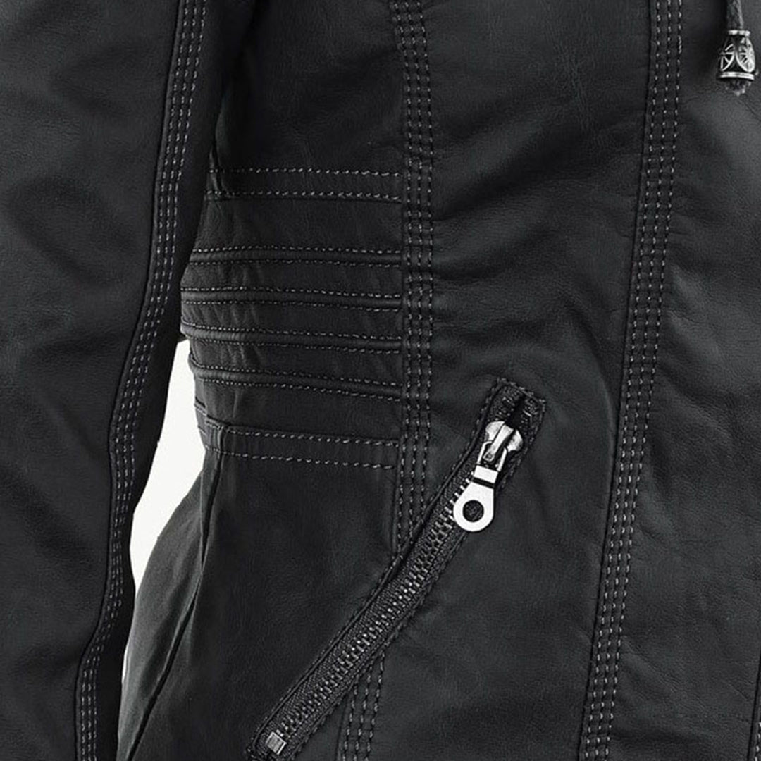 Women's Faux Leather Hooded Moto Jacket Zip-Up Biker Fall Winter Casual - Lolly 