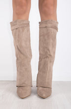 Women's Faux Suede Fold Over Knee High Boots Gold Buckle Cowboy Night Out - Lolly 