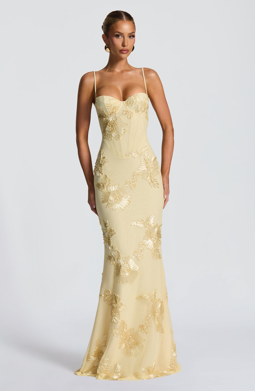 Women's Floral Embroidered Long Dress Mermaid Silhouette Wedding Guest Formal Elegant – Emma