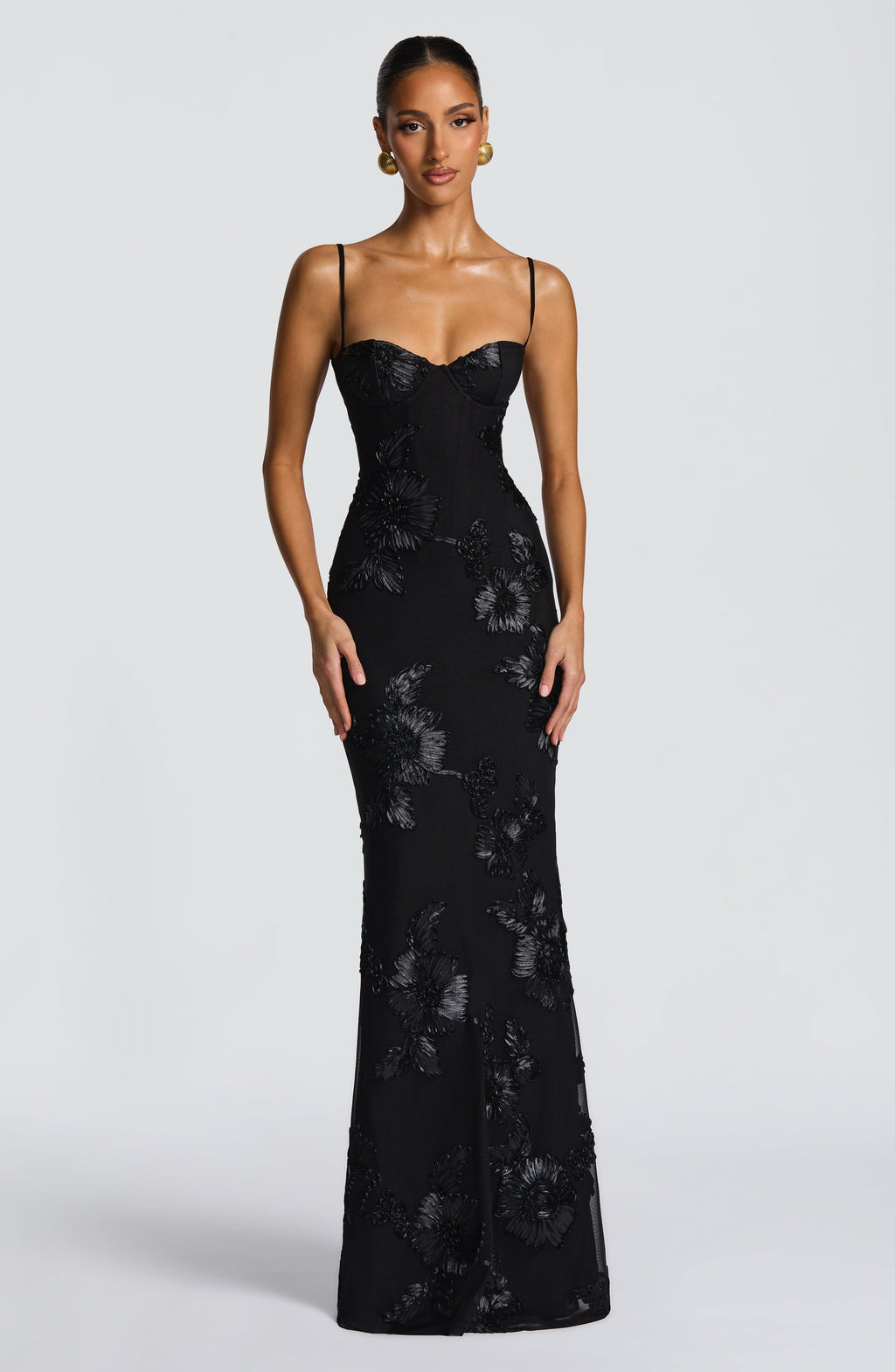 Women's Floral Embroidered Long Dress Mermaid Silhouette Wedding Guest Formal Elegant – Emma