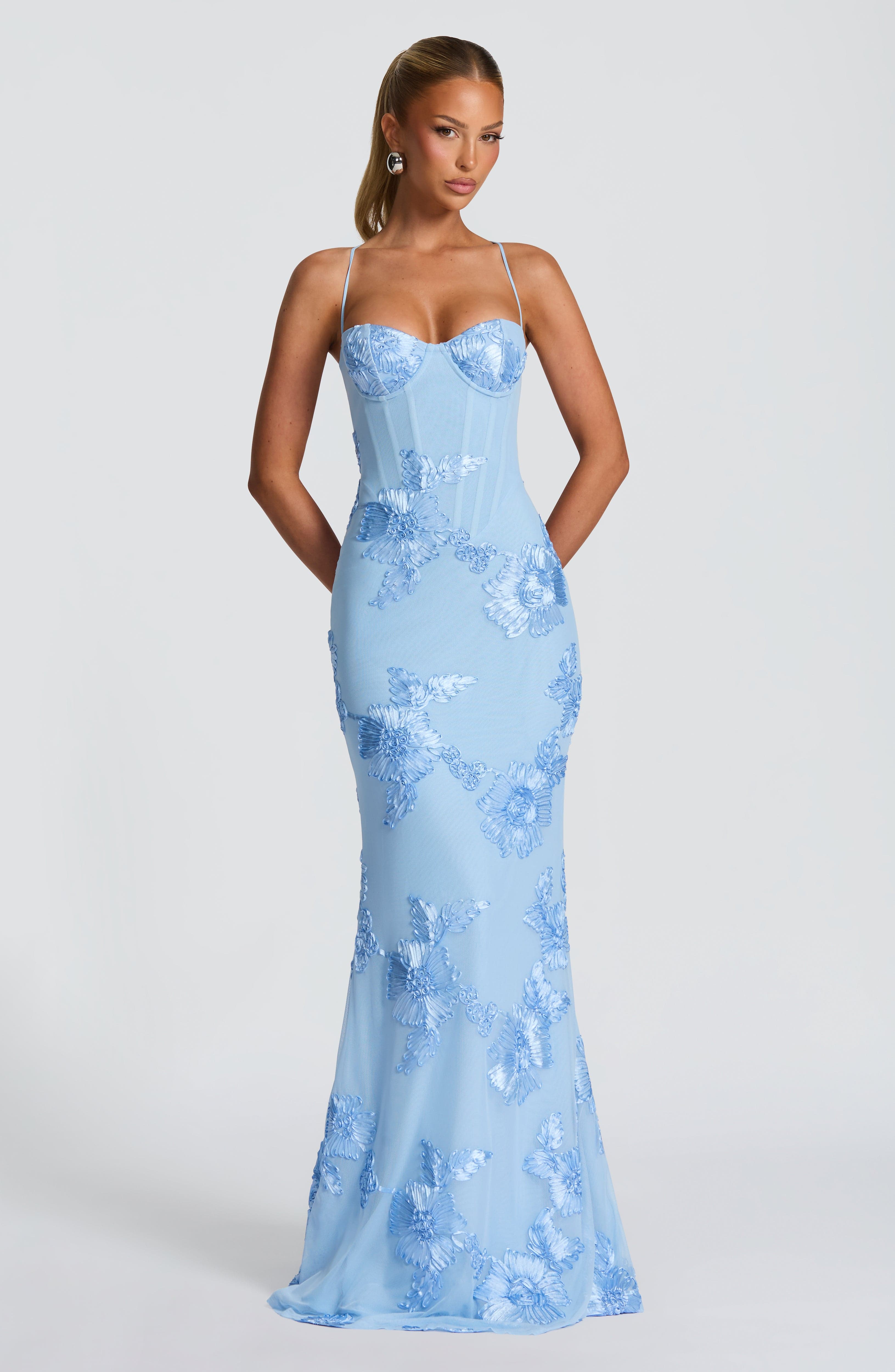 Women's Floral Embroidered Long Dress Mermaid Silhouette Wedding Guest Formal Elegant – Emma