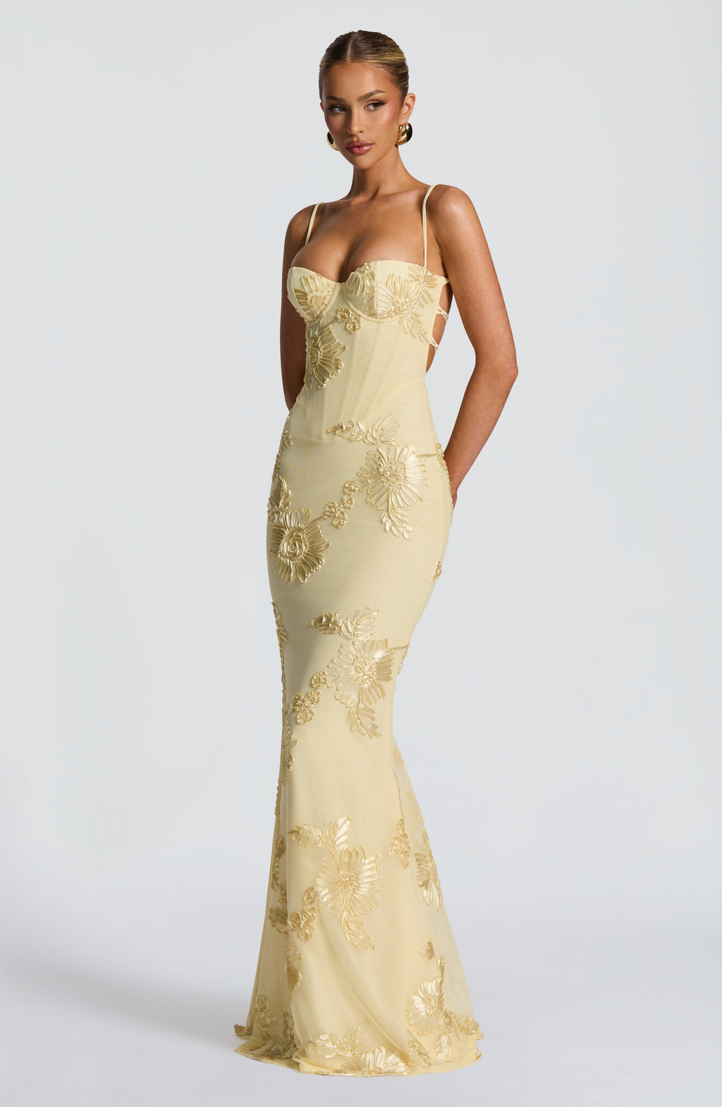 Women's Floral Embroidered Long Dress Mermaid Silhouette Wedding Guest Formal Elegant – Emma