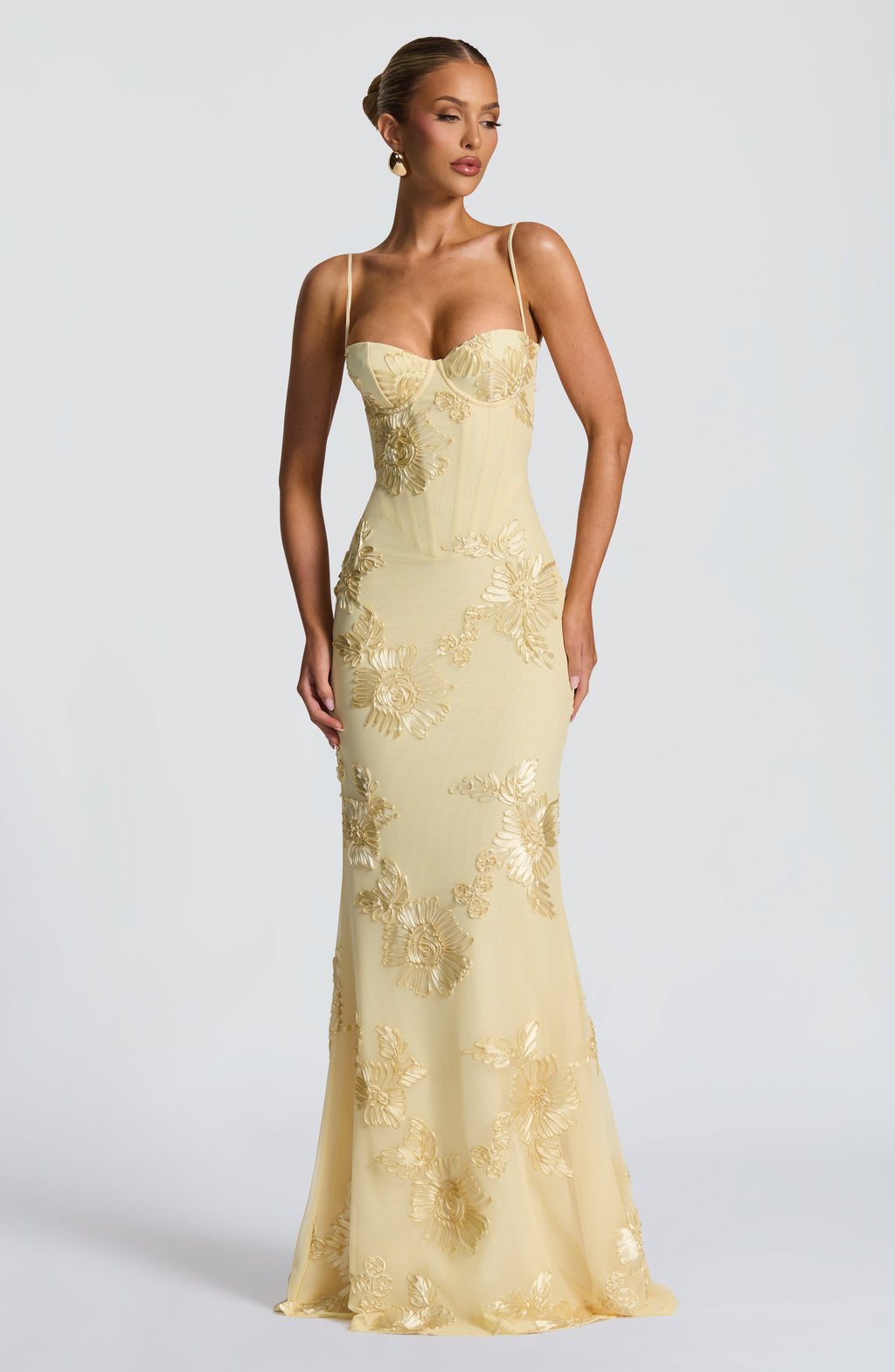 Women's Floral Embroidered Long Dress Mermaid Silhouette Wedding Guest Formal Elegant – Emma