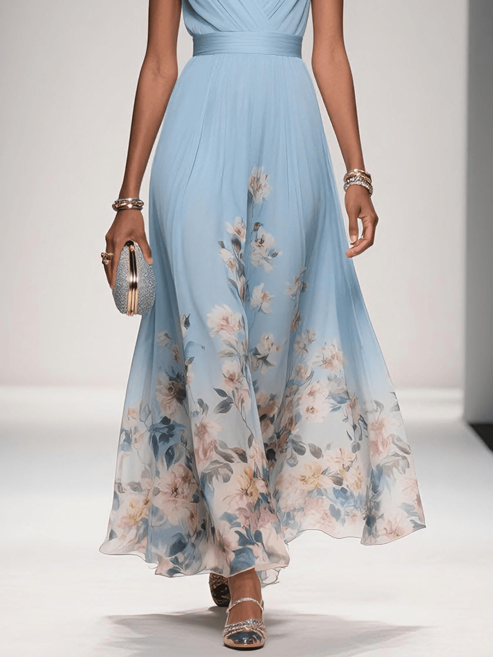Women's Floral Long Wedding Guest Dress Fluid Feminine Romantic Elegant Ceremony Gown - Lolly 