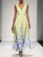 Women's Floral Long Wedding Guest Dress Fluid Feminine Romantic Elegant Ceremony Gown - Lolly 