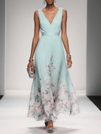 Women's Floral Long Wedding Guest Dress Fluid Feminine Romantic Elegant Ceremony Gown - Lolly 