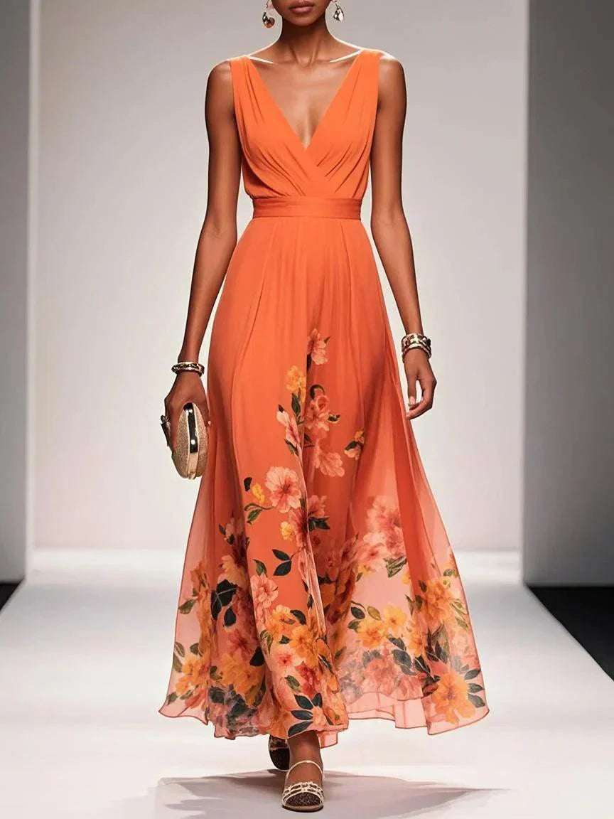 Women's Floral Long Wedding Guest Dress Fluid Feminine Romantic Elegant Ceremony Gown - Lolly 