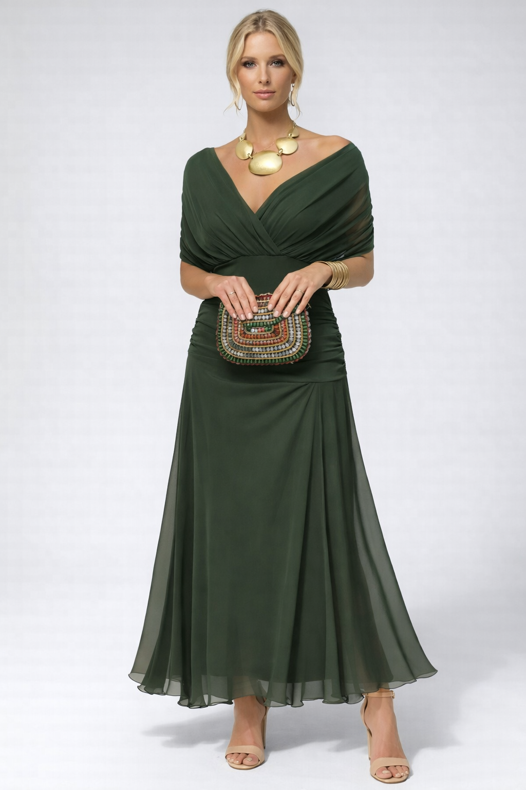 Women's Flowing Floral Long Dress Off-Shoulder V-Neck Formal Elegant Wedding Guest Casual – Lilly - Lolly 