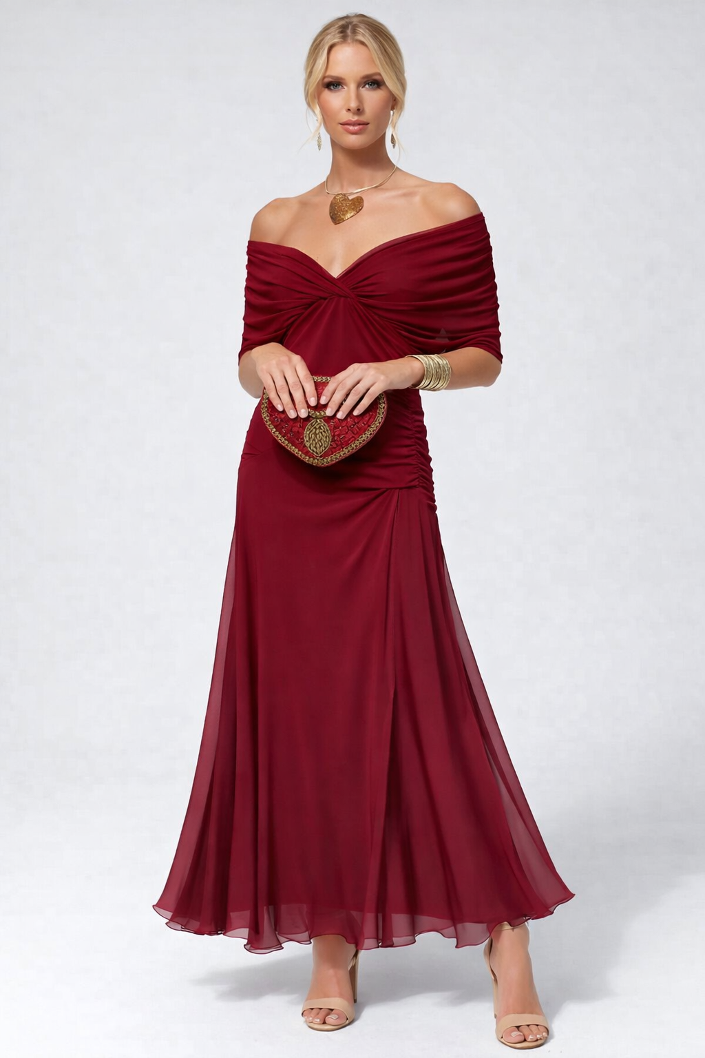 Women's Flowing Floral Long Dress Off-Shoulder V-Neck Formal Elegant Wedding Guest Casual – Lilly - Lolly 