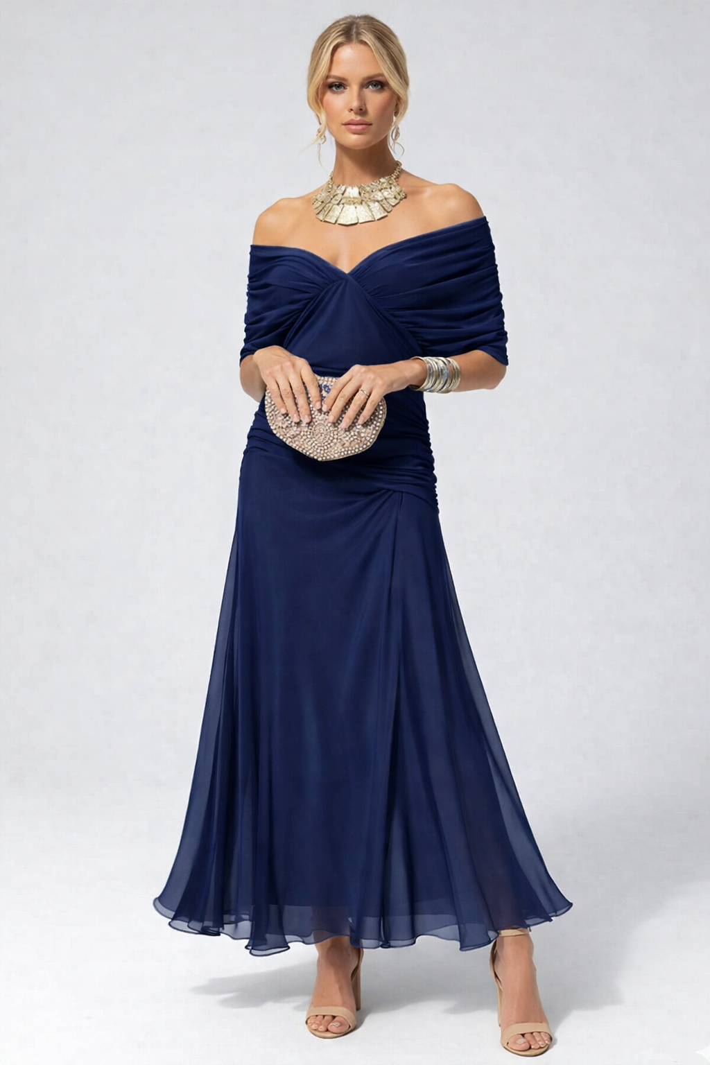 Women's Flowing Floral Long Dress Off-Shoulder V-Neck Formal Elegant Wedding Guest Casual – Lilly - Lolly 