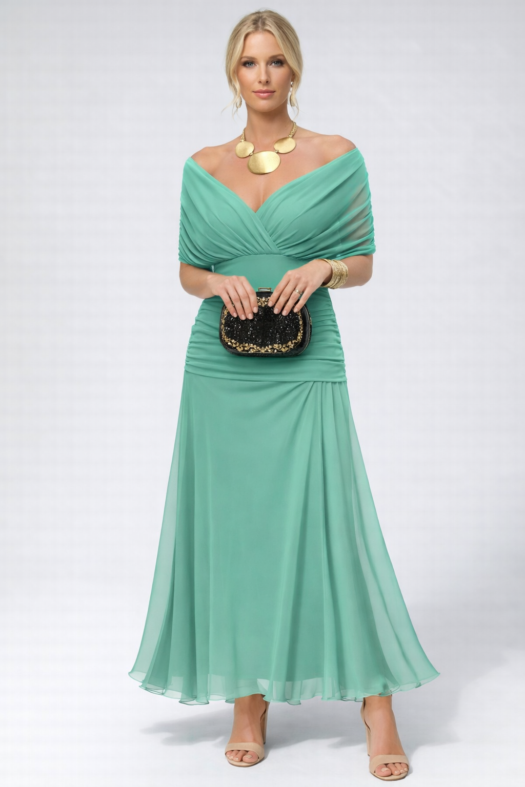 Women's Flowing Floral Long Dress Off-Shoulder V-Neck Formal Elegant Wedding Guest Casual – Lilly - Lolly 