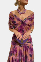 Women's Flowing Floral Long Dress Off-Shoulder V-Neck Formal Elegant Wedding Guest Casual – Lilly - Lolly 