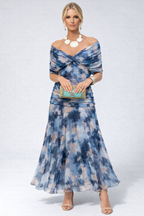 Women's Flowing Floral Long Dress Off-Shoulder V-Neck Formal Elegant Wedding Guest Casual – Lilly - Lolly 