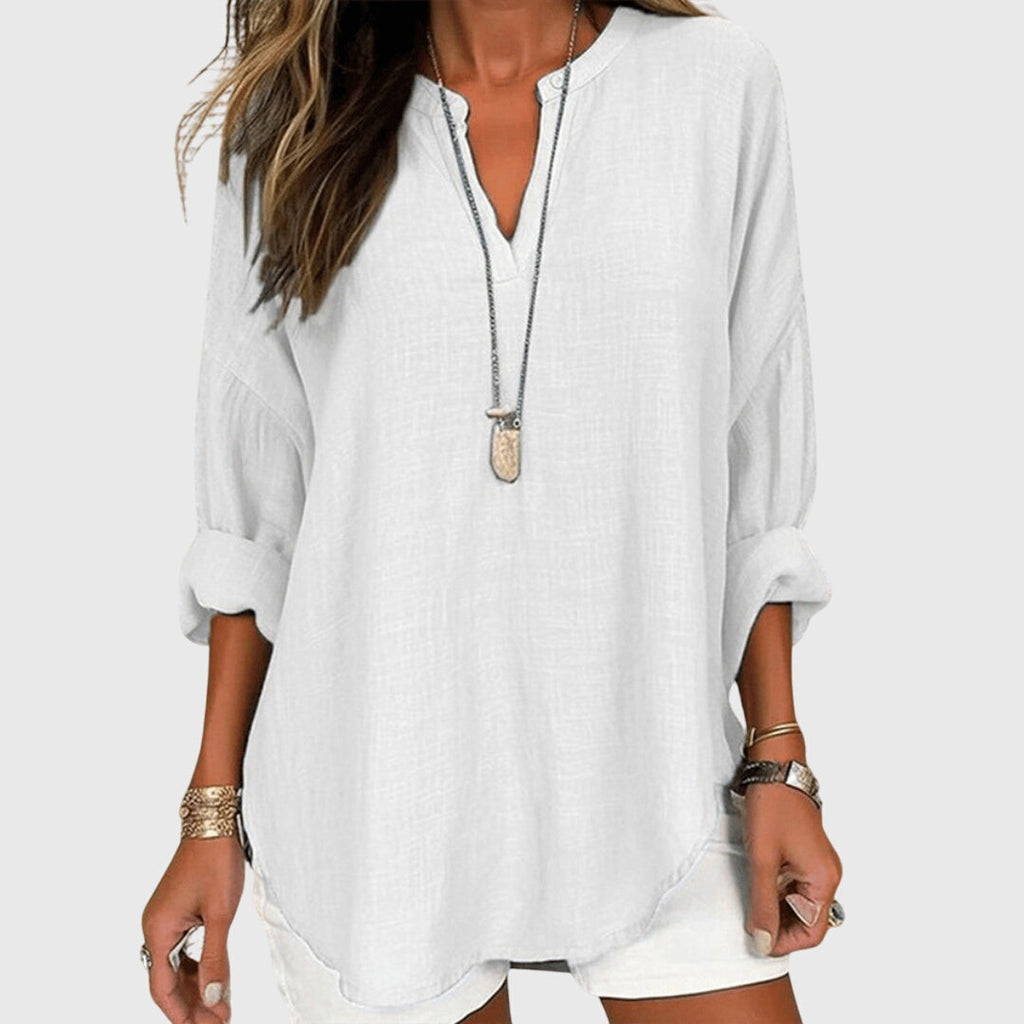 Women's Flowy Elegant Beach Shirt V-Neck Long Sleeve Relaxed Fit Casual Summer – Lenara - Lolly 